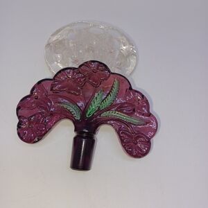 Vintage Fenton Cranberry Glass Perfume Stopper Hand Painted